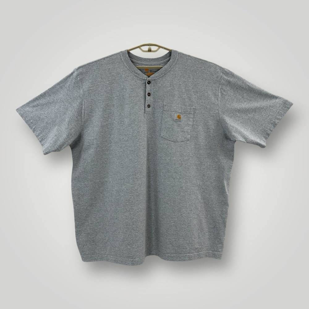 Carhartt Henley T Shirt Mens 3XL Heather‎ Gray Pocket Logo Workwear Short Sleeve